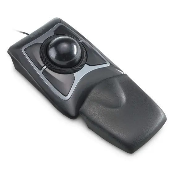 Trackball ergonômico Kensington Expert Mouse com fio, alternativa para controle preciso e redução de movimento do braço.